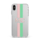 Personalised Transparent Striped Pink Green Apple iPhone Xs Max Impact Case White Edge on Silver Phone