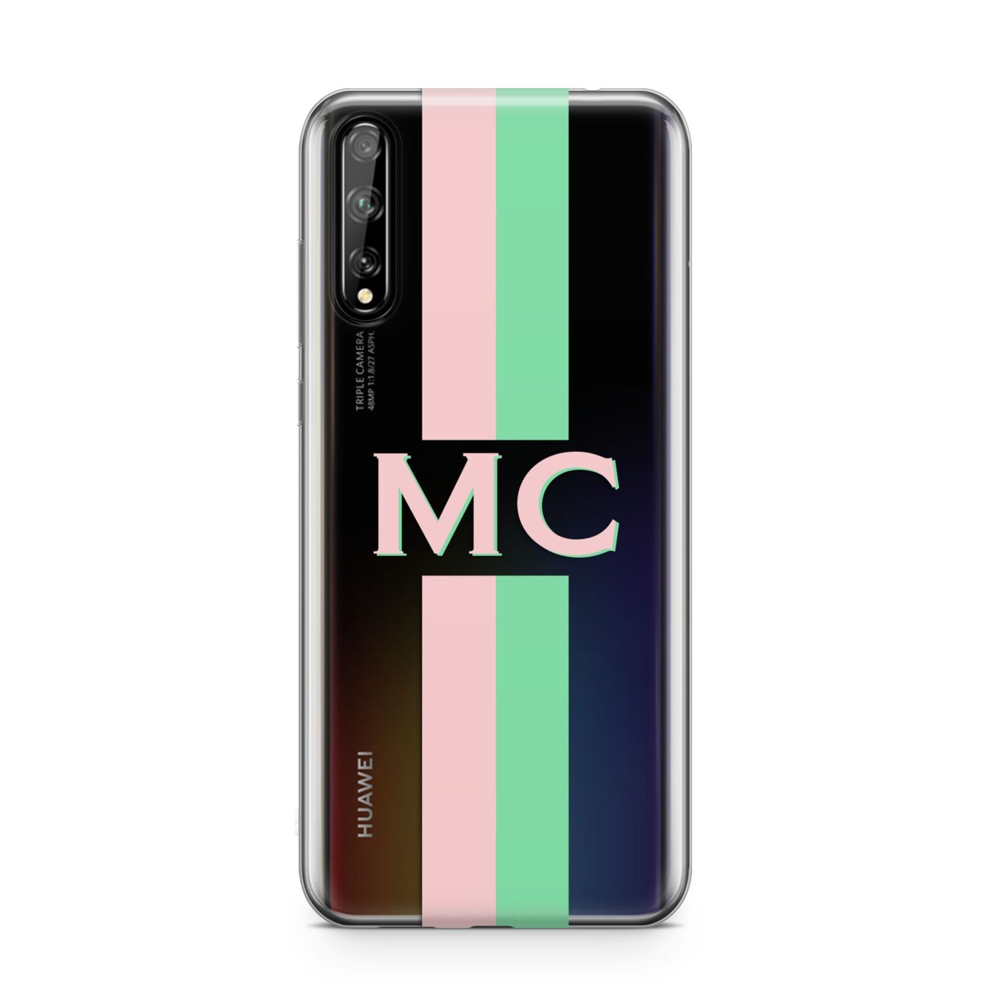 Personalised Transparent Striped Pink Green Huawei Enjoy 10s Phone Case