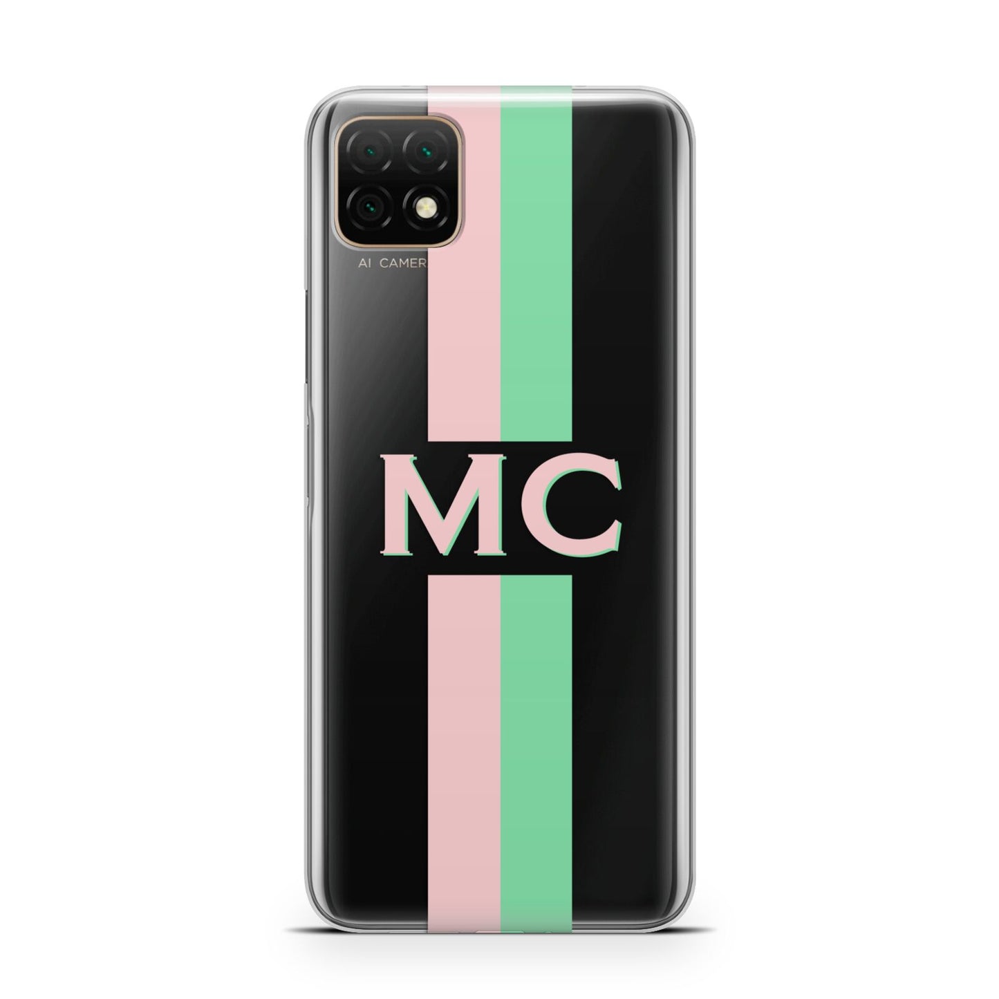 Personalised Transparent Striped Pink Green Huawei Enjoy 20 Phone Case