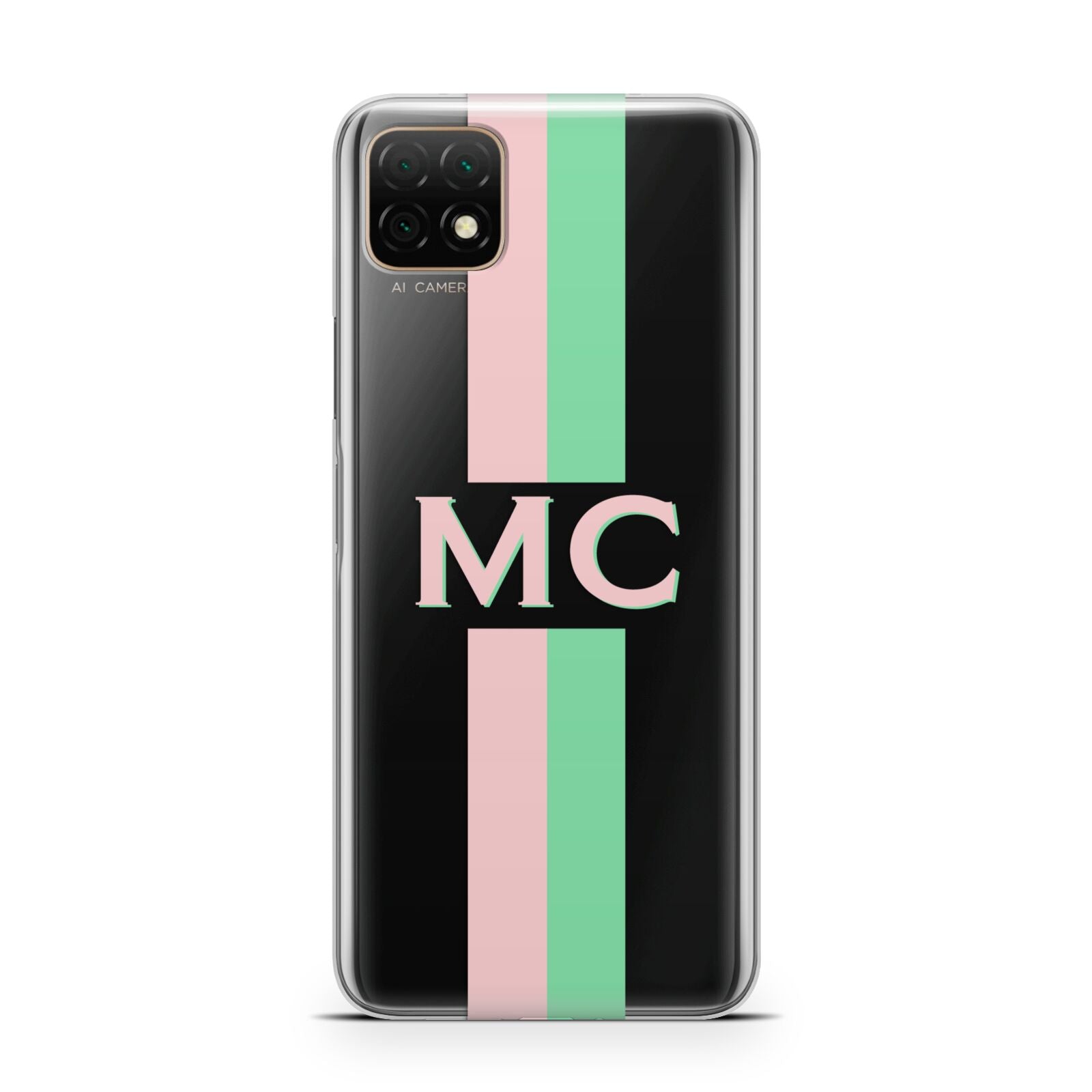 Personalised Transparent Striped Pink Green Huawei Enjoy 20 Phone Case