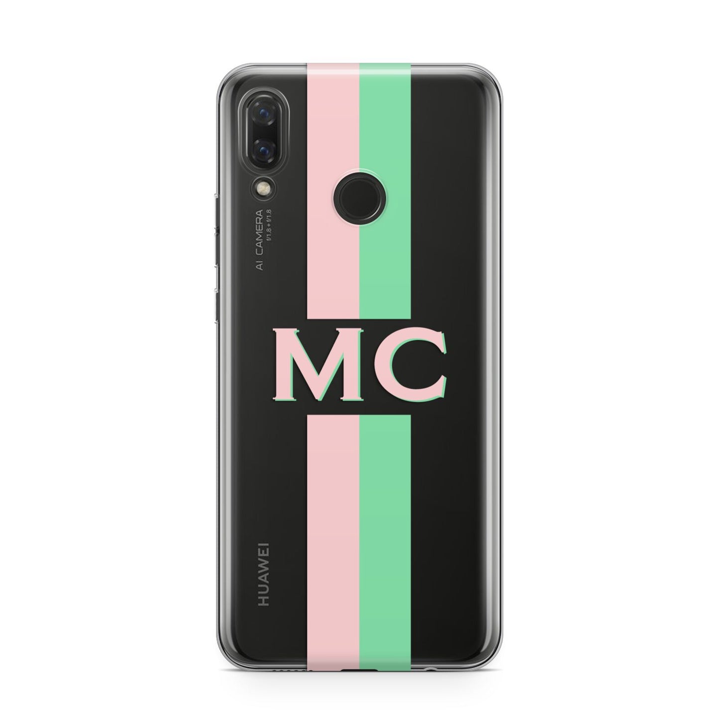 Personalised Transparent Striped Pink Green Huawei Nova 3 Phone Case