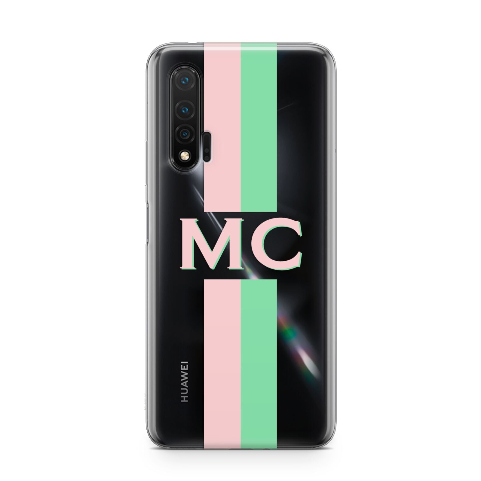 Personalised Transparent Striped Pink Green Huawei Nova 6 Phone Case