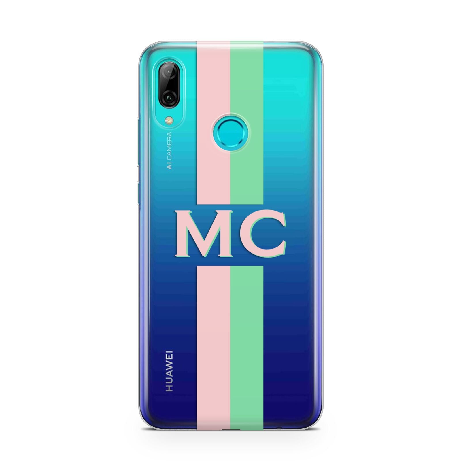 Personalised Transparent Striped Pink Green Huawei P Smart 2019 Case