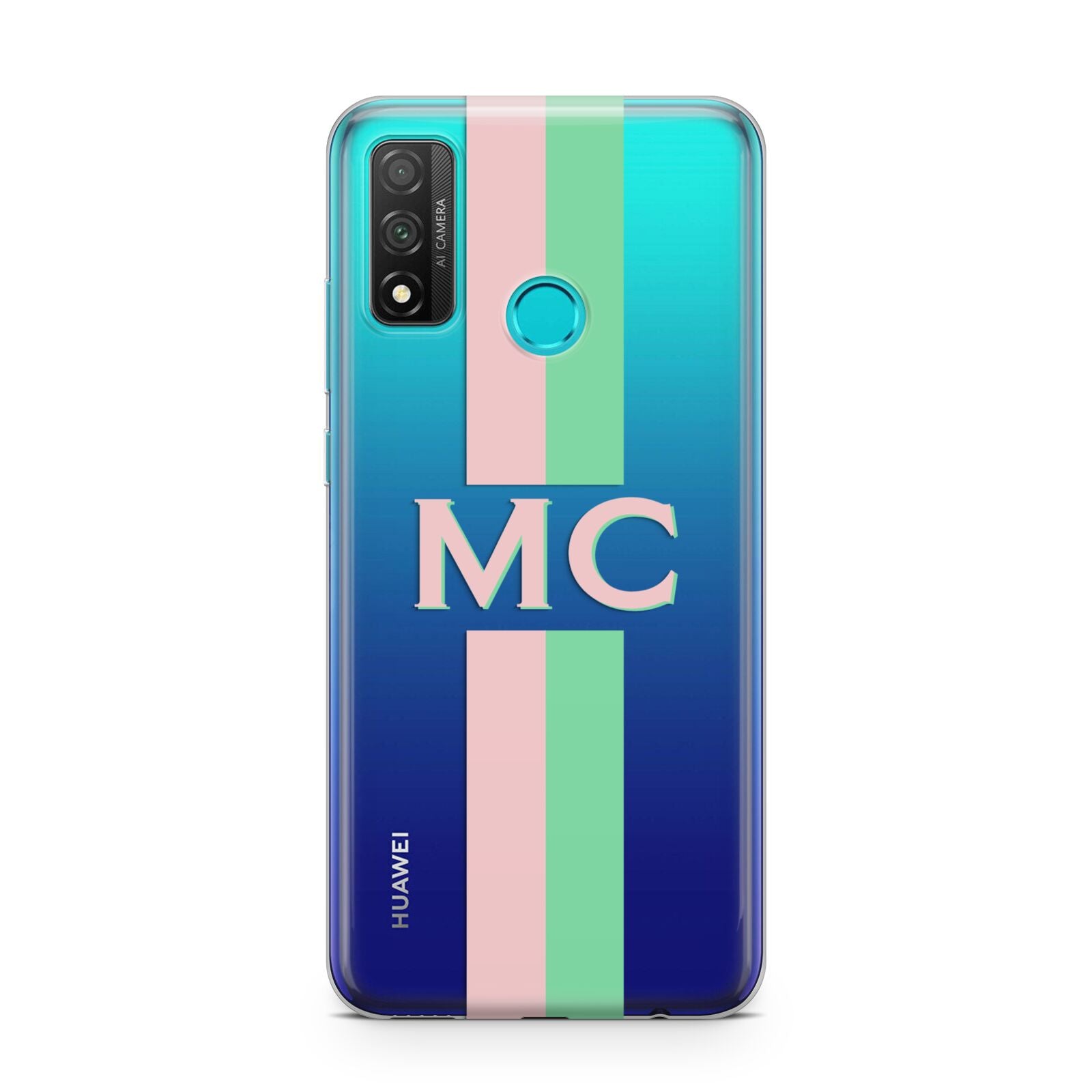 Personalised Transparent Striped Pink Green Huawei P Smart 2020