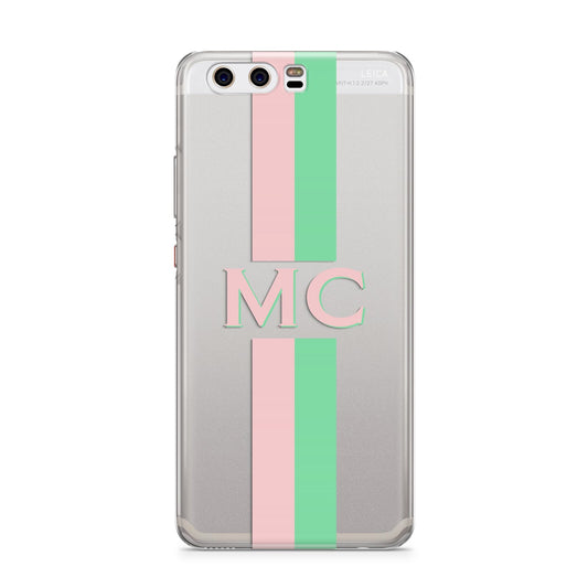 Personalised Transparent Striped Pink Green Huawei P10 Phone Case
