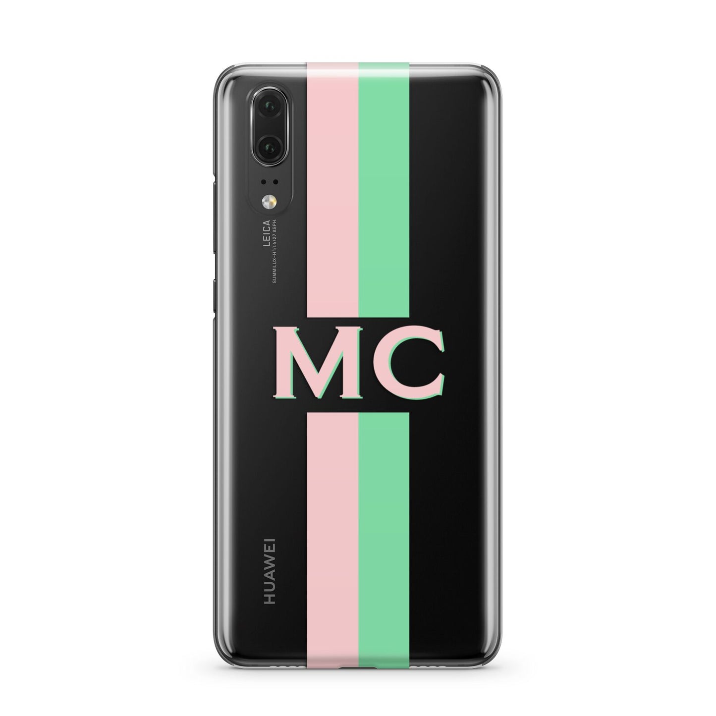 Personalised Transparent Striped Pink Green Huawei P20 Phone Case