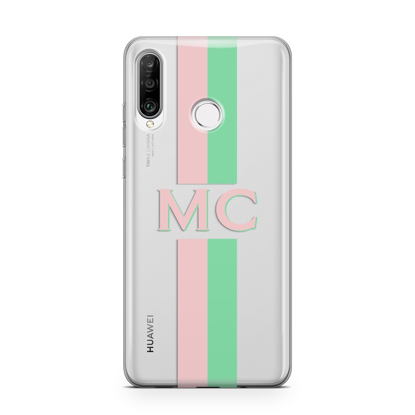 Personalised Transparent Striped Pink Green Huawei P30 Lite Phone Case