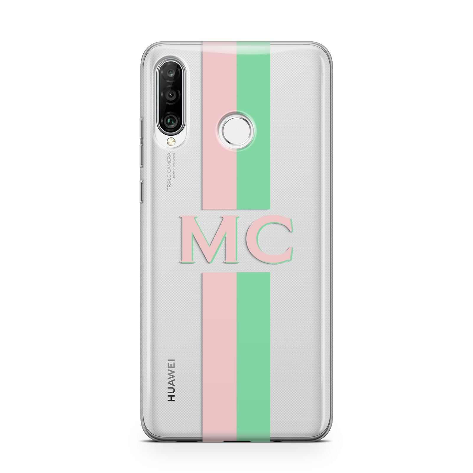 Personalised Transparent Striped Pink Green Huawei P30 Lite Phone Case