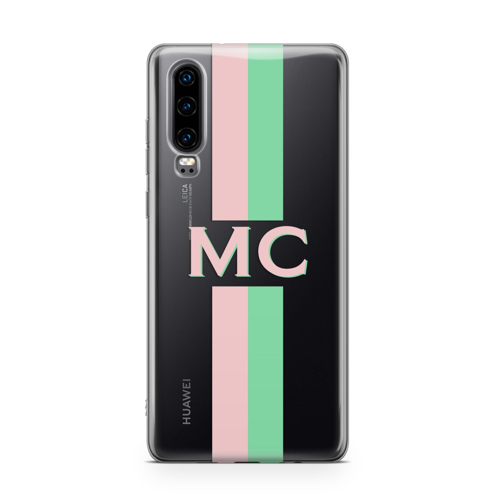 Personalised Transparent Striped Pink Green Huawei P30 Phone Case