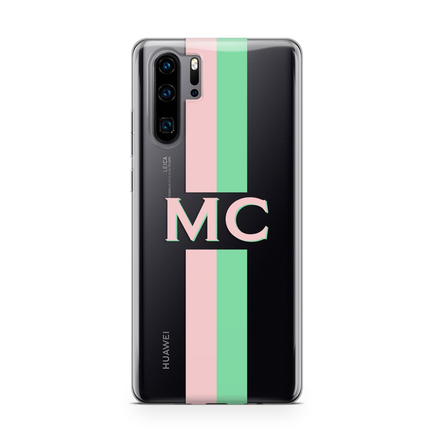 Personalised Transparent Striped Pink Green Huawei P30 Pro Phone Case