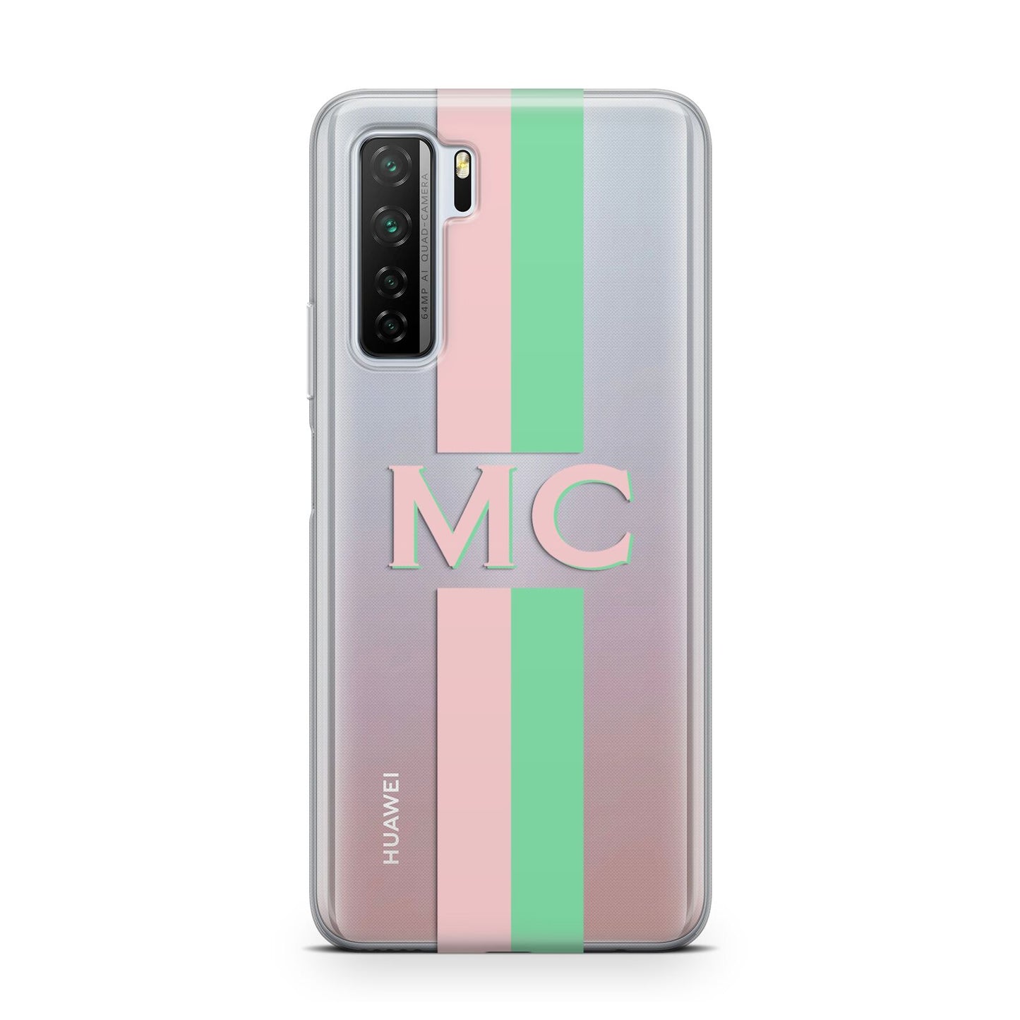 Personalised Transparent Striped Pink Green Huawei P40 Lite 5G Phone Case