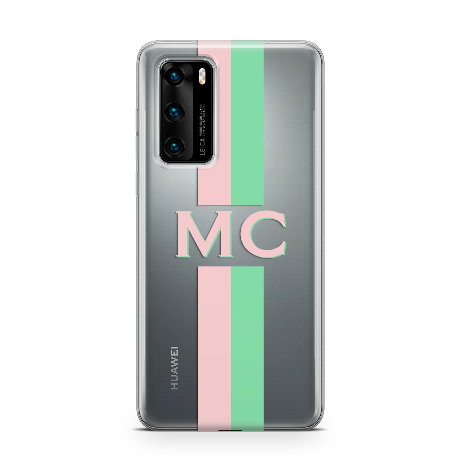 Personalised Transparent Striped Pink Green Huawei P40 Phone Case