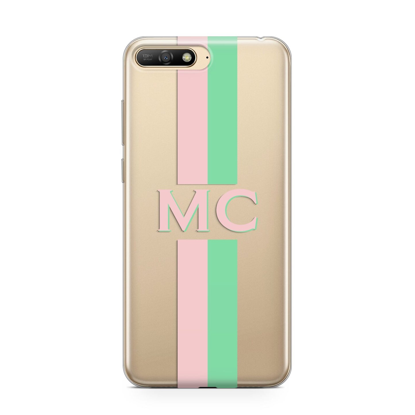 Personalised Transparent Striped Pink Green Huawei Y6 2018