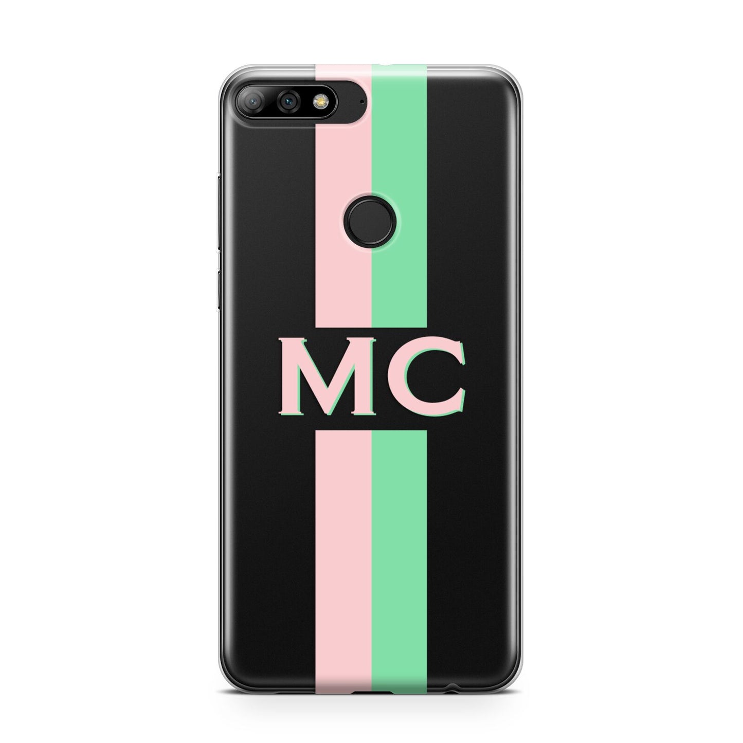 Personalised Transparent Striped Pink Green Huawei Y7 2018