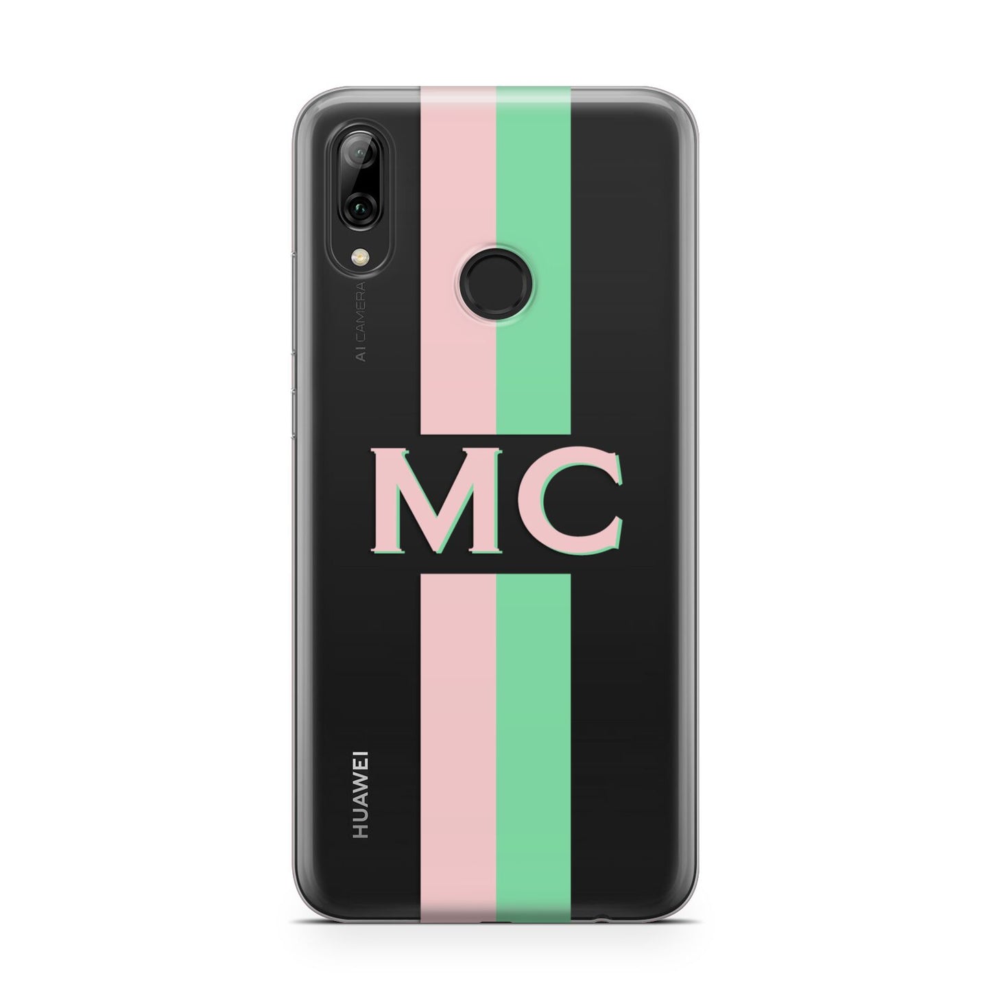Personalised Transparent Striped Pink Green Huawei Y7 2019