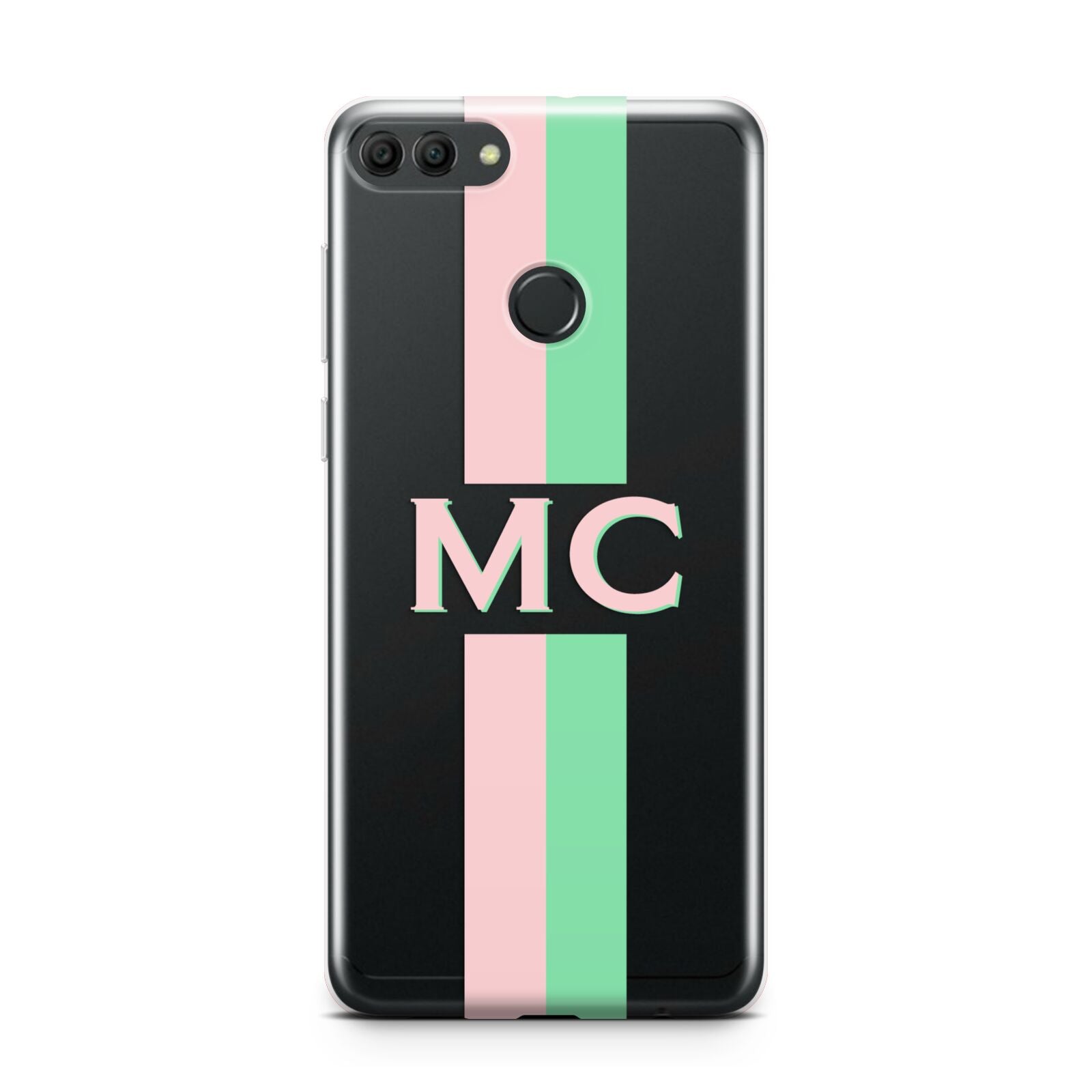 Personalised Transparent Striped Pink Green Huawei Y9 2018