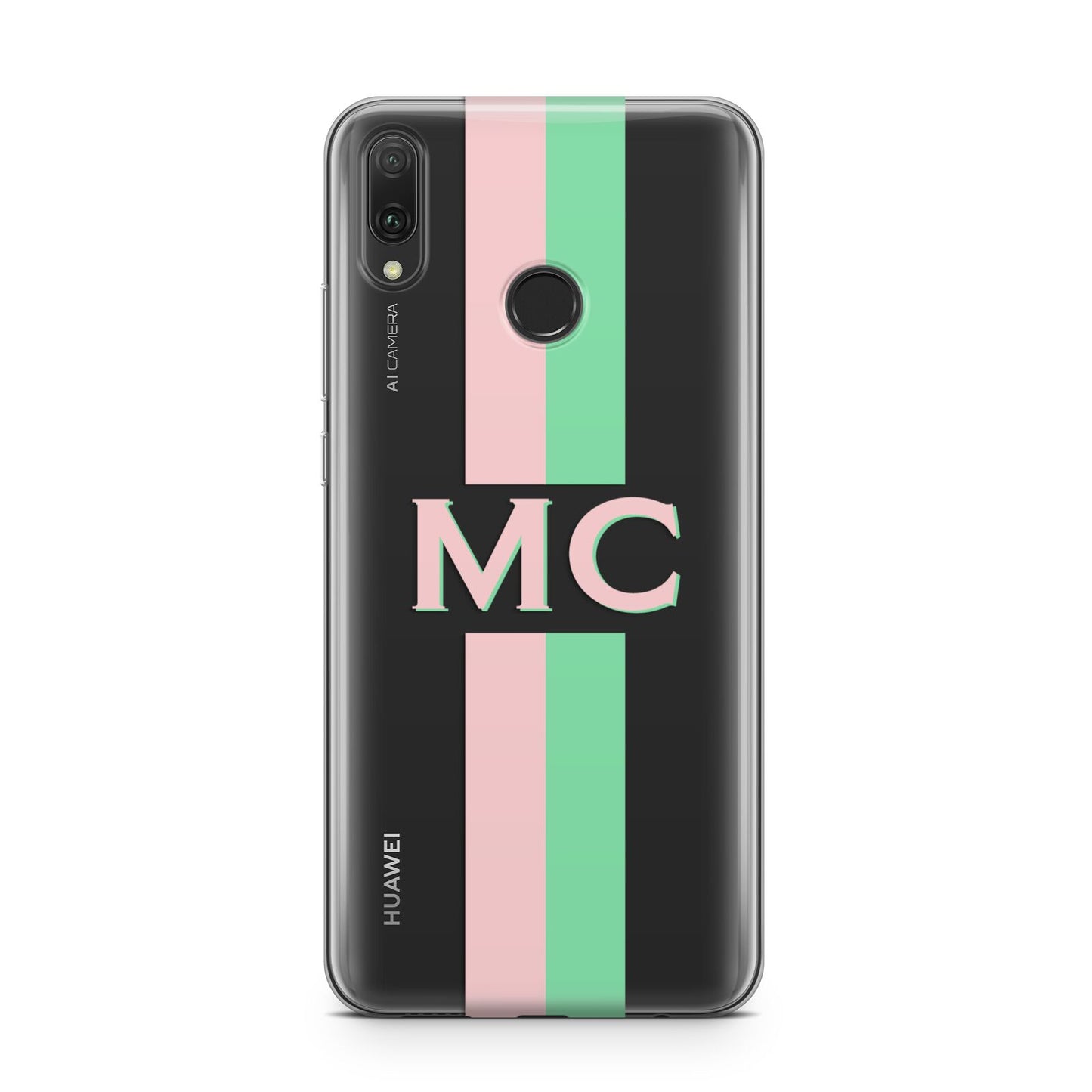 Personalised Transparent Striped Pink Green Huawei Y9 2019