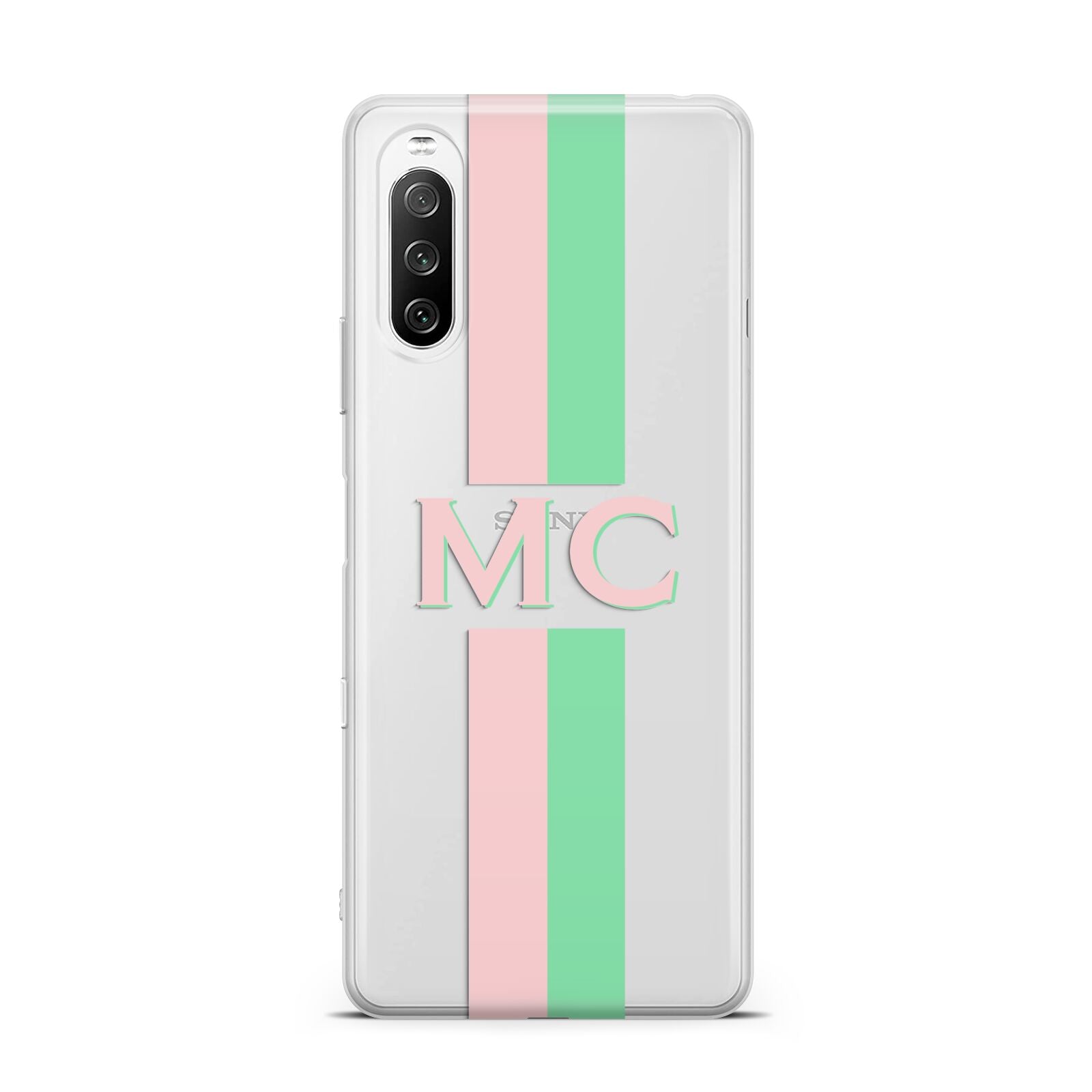 Personalised Transparent Striped Pink Green Sony Xperia 10 III Case