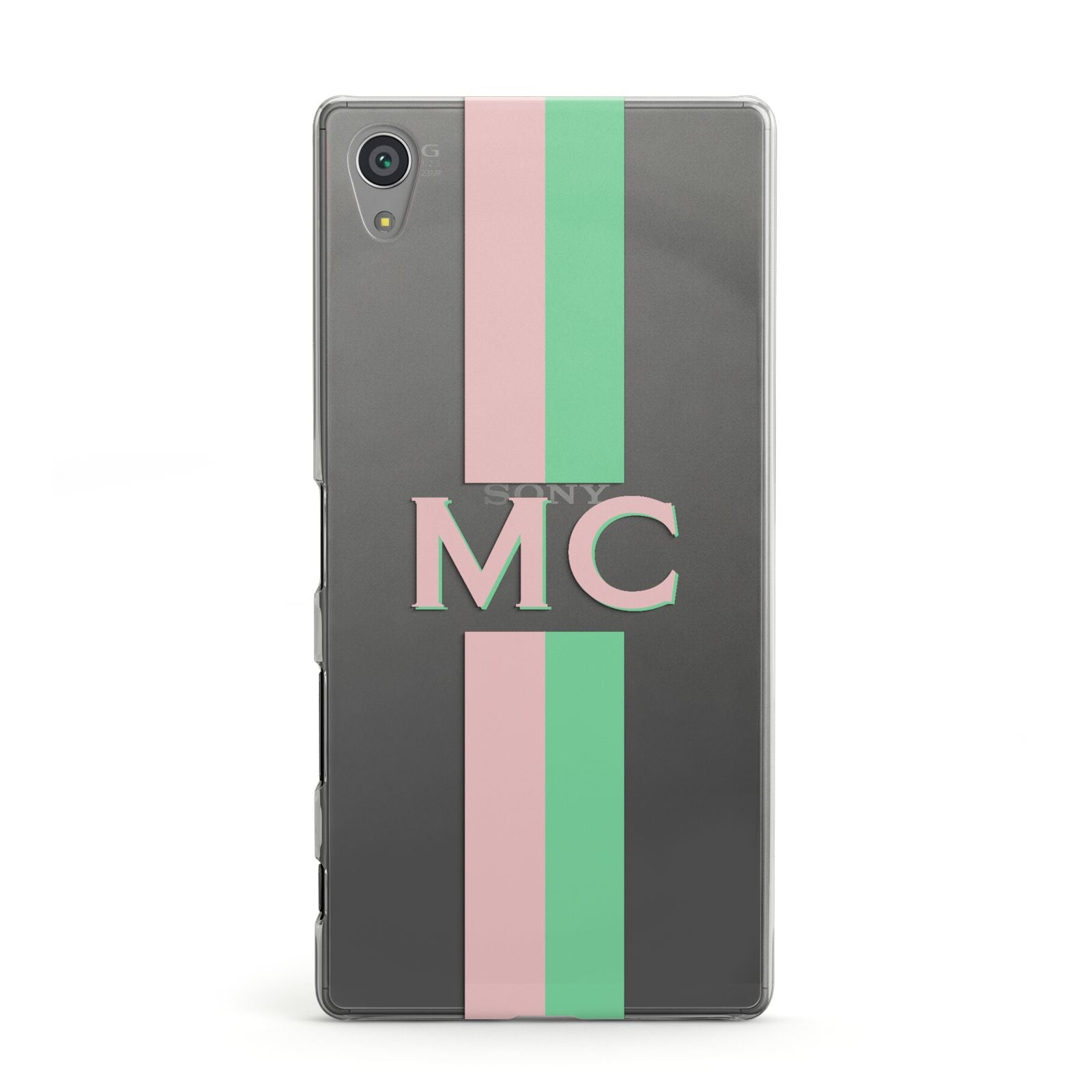 Personalised Transparent Striped Pink Green Sony Xperia Case