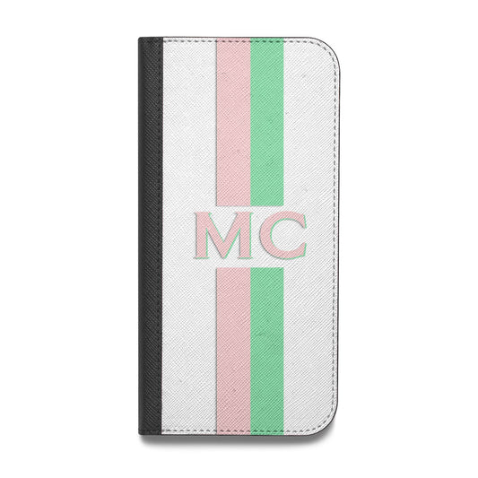 Personalised Transparent Striped Pink Green Vegan Leather Flip iPhone Case