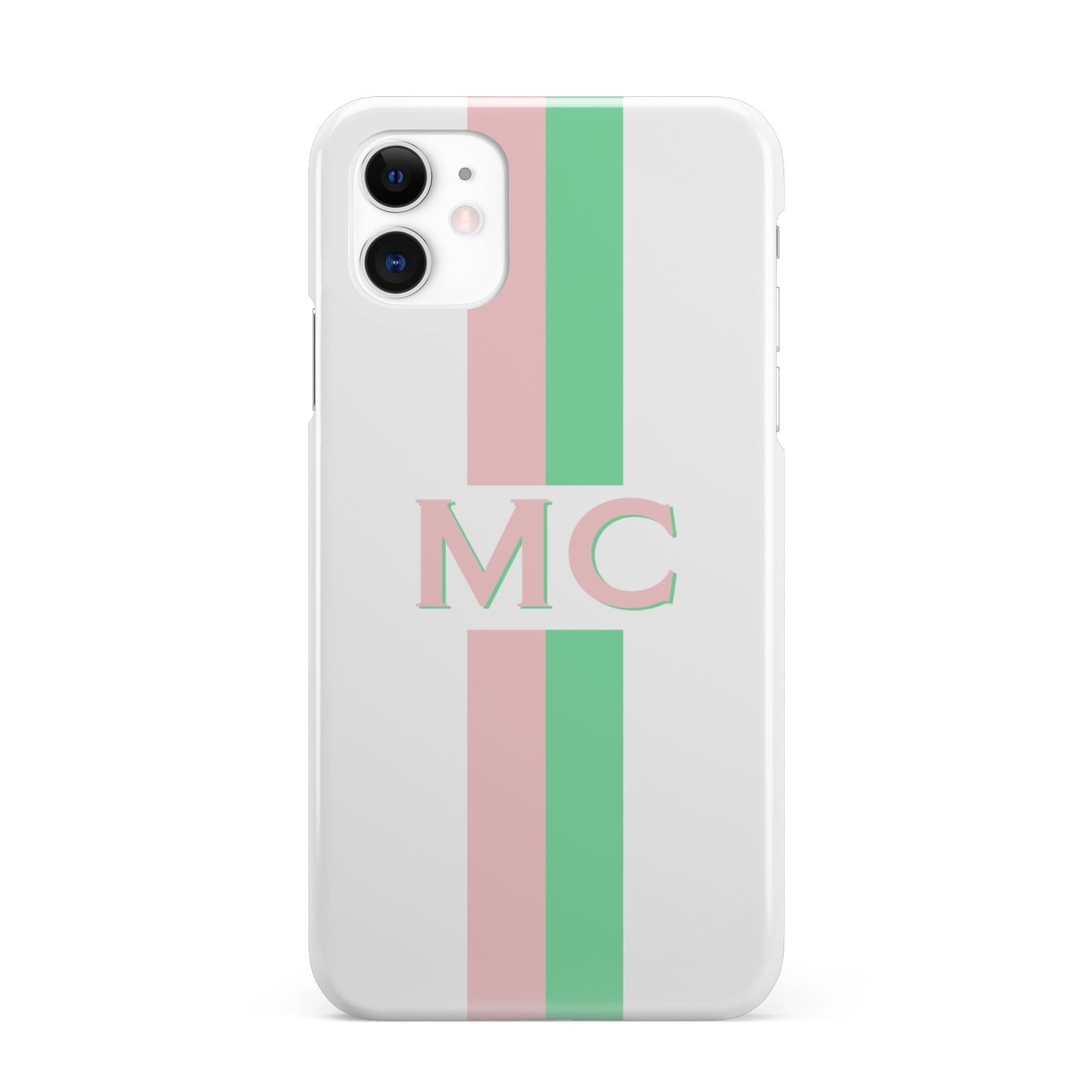 Personalised Transparent Striped Pink Green iPhone 11 3D Snap Case