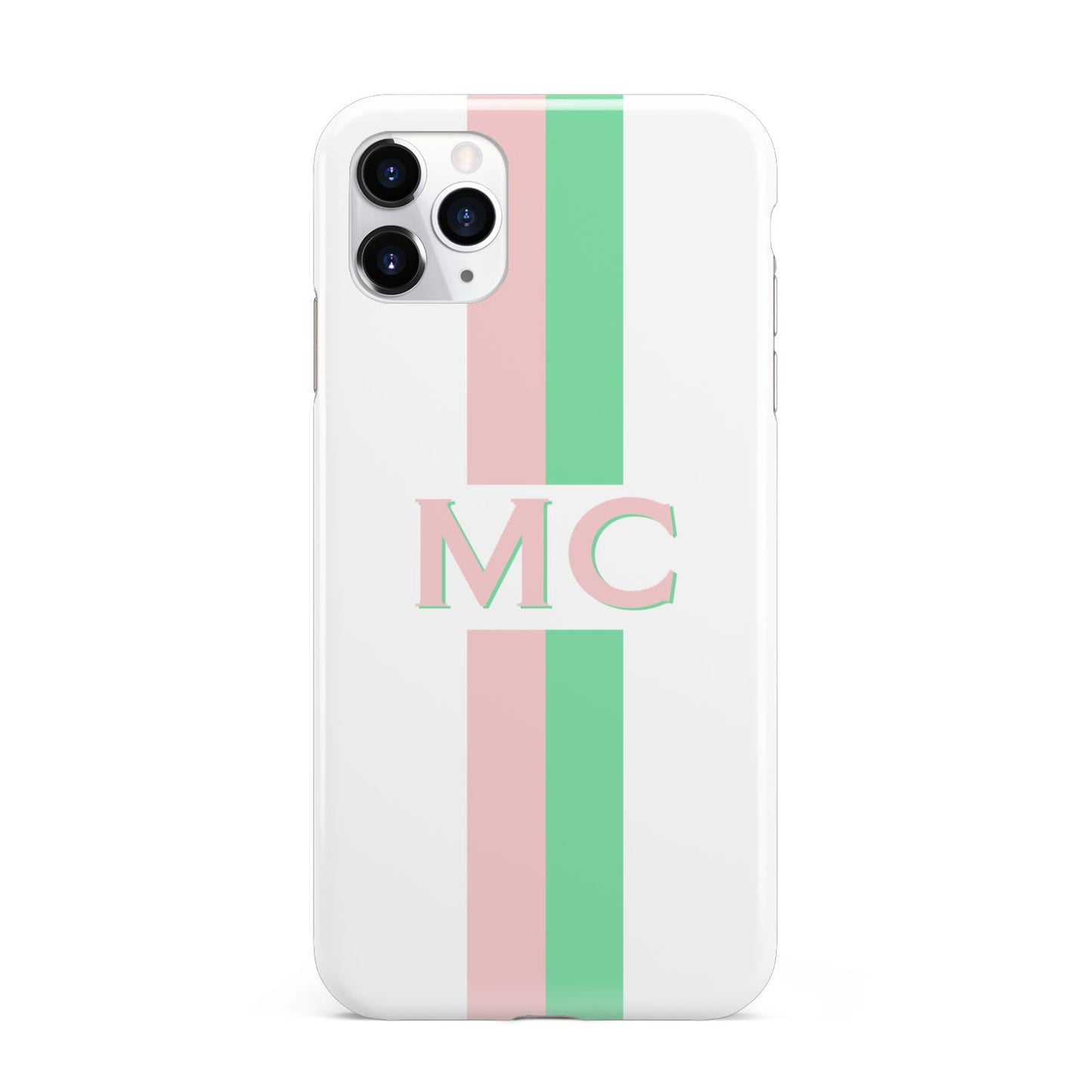 Personalised Transparent Striped Pink Green iPhone 11 Pro Max 3D Tough Case