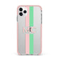 Personalised Transparent Striped Pink Green iPhone 11 Pro Max Impact Pink Edge Case