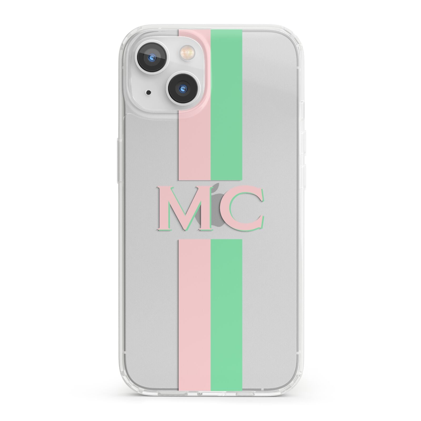 Personalised Transparent Striped Pink Green iPhone 13 Clear Bumper Case