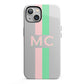 Personalised Transparent Striped Pink Green iPhone 13 Full Wrap 3D Tough Case