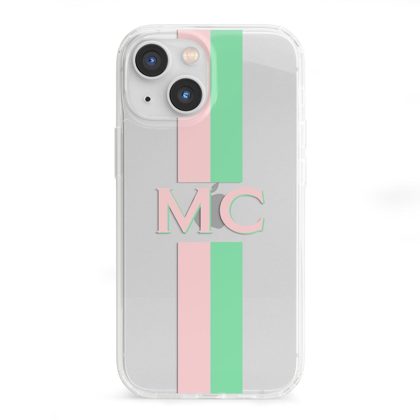 Personalised Transparent Striped Pink Green iPhone 13 Mini Clear Bumper Case