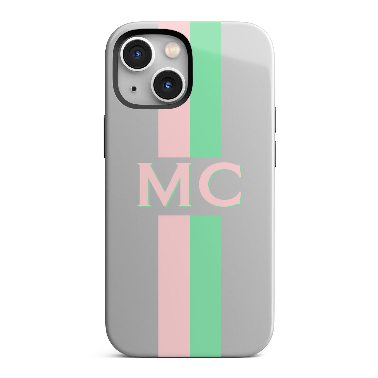 Personalised Transparent Striped Pink Green iPhone 13 Mini Full Wrap 3D Tough Case