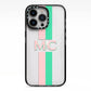 Personalised Transparent Striped Pink Green iPhone 13 Pro Black Impact Case on Silver phone