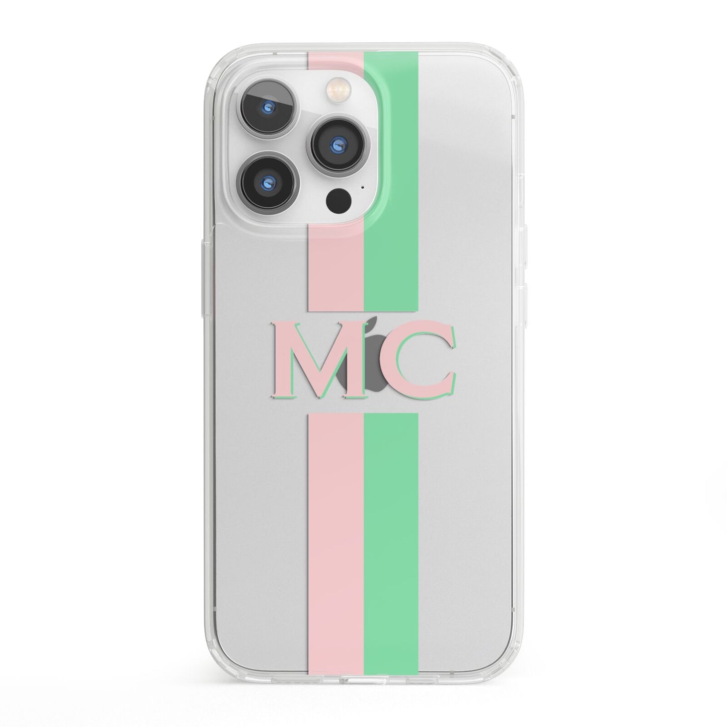 Personalised Transparent Striped Pink Green iPhone 13 Pro Clear Bumper Case