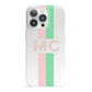 Personalised Transparent Striped Pink Green iPhone 13 Pro Full Wrap 3D Snap Case