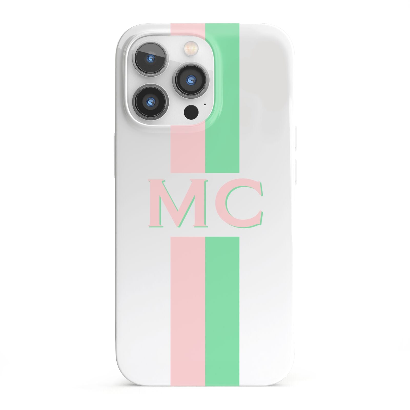 Personalised Transparent Striped Pink Green iPhone 13 Pro Full Wrap 3D Snap Case