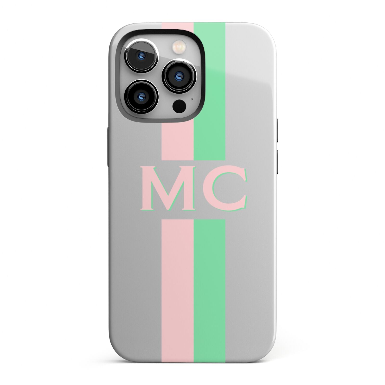 Personalised Transparent Striped Pink Green iPhone 13 Pro Full Wrap 3D Tough Case