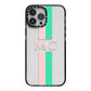 Personalised Transparent Striped Pink Green iPhone 13 Pro Max Black Impact Case on Silver phone