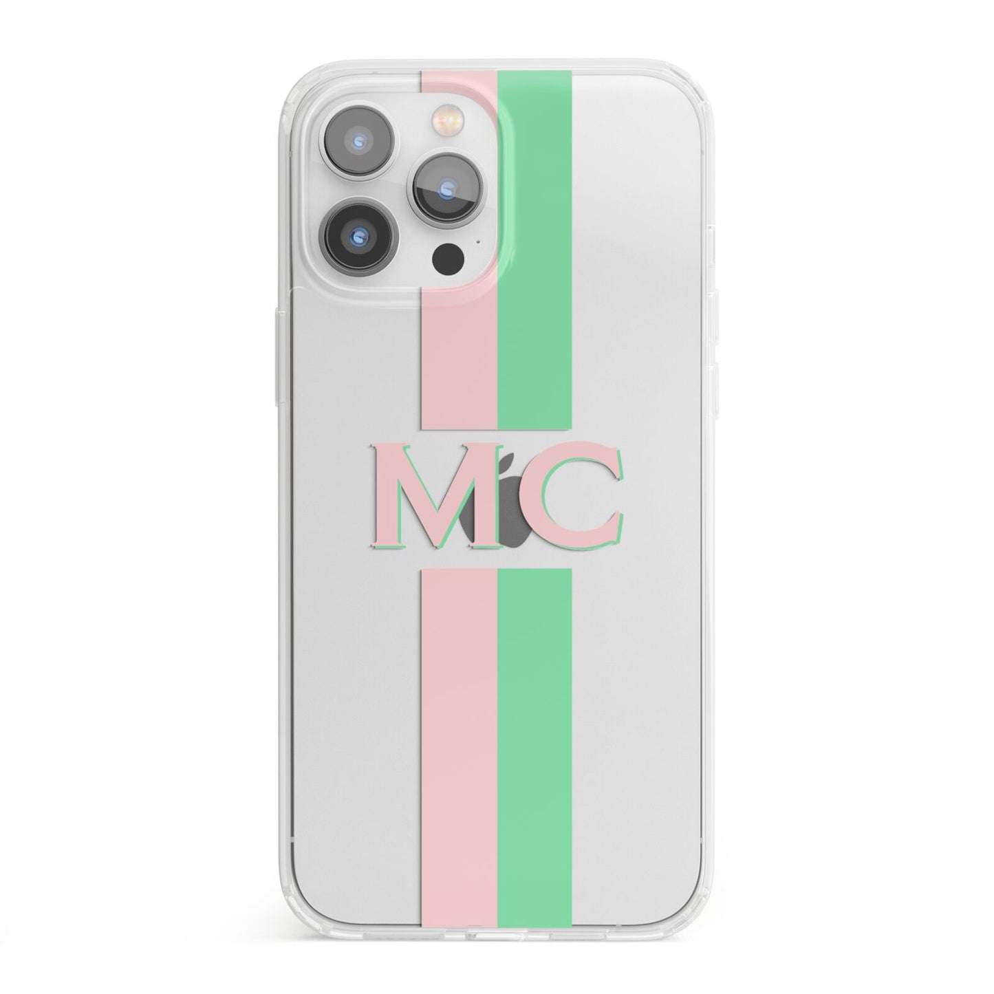 Personalised Transparent Striped Pink Green iPhone 13 Pro Max Clear Bumper Case