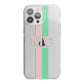Personalised Transparent Striped Pink Green iPhone 13 Pro Max TPU Impact Case with White Edges