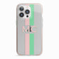 Personalised Transparent Striped Pink Green iPhone 13 Pro TPU Impact Case with Pink Edges