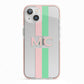 Personalised Transparent Striped Pink Green iPhone 13 TPU Impact Case with Pink Edges