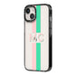 Personalised Transparent Striped Pink Green iPhone 14 Black Impact Case Side Angle on Silver phone