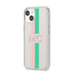 Personalised Transparent Striped Pink Green iPhone 14 Clear Tough Case Starlight Angled Image