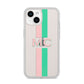 Personalised Transparent Striped Pink Green iPhone 14 Clear Tough Case Starlight