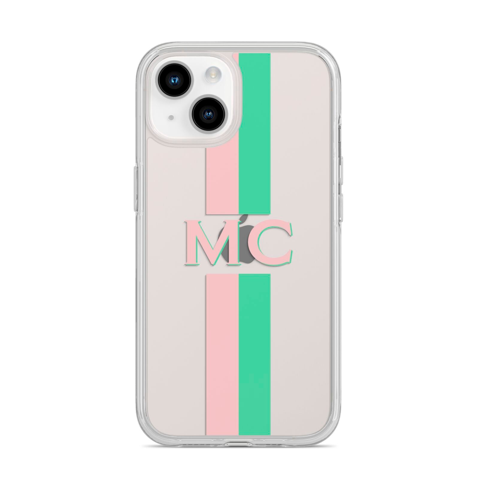 Personalised Transparent Striped Pink Green iPhone 14 Clear Tough Case Starlight