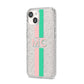 Personalised Transparent Striped Pink Green iPhone 14 Glitter Tough Case Starlight Angled Image