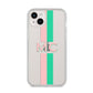 Personalised Transparent Striped Pink Green iPhone 14 Plus Clear Tough Case Starlight