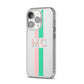 Personalised Transparent Striped Pink Green iPhone 14 Pro Clear Tough Case Silver Angled Image