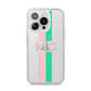 Personalised Transparent Striped Pink Green iPhone 14 Pro Clear Tough Case Silver