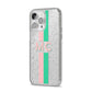 Personalised Transparent Striped Pink Green iPhone 14 Pro Max Glitter Tough Case Silver Angled Image